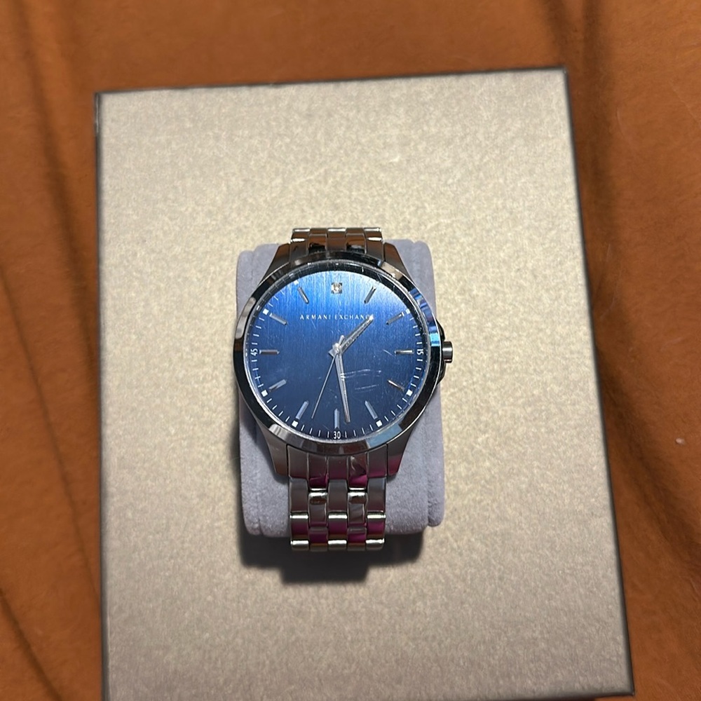 Armani Exchange silver and blue watch, AX2166